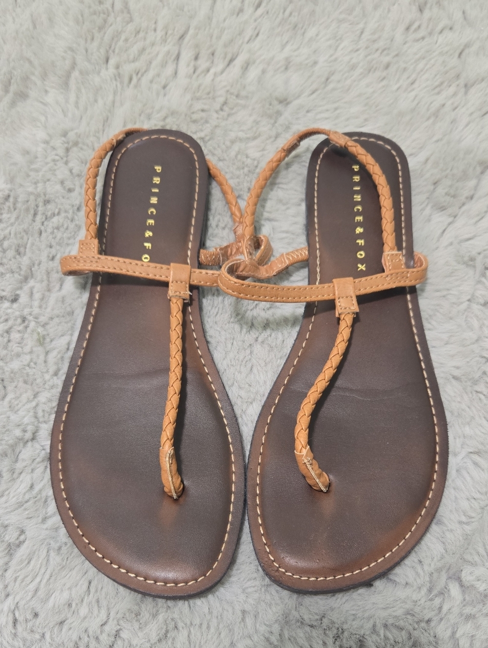 Prince & Fox braided brown and tan thong flat sandals size 7.5